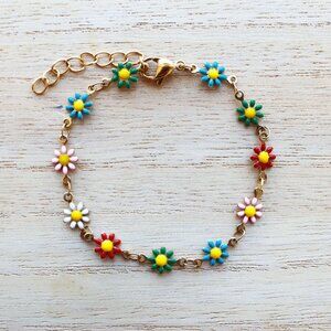 Bracelet Daisy Chain Daisies, sizes child to adult, waterproof stainless steel